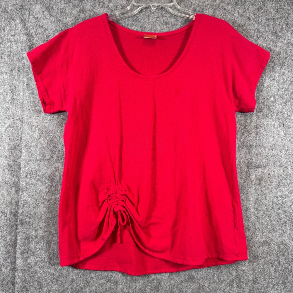 Oh My Gauze Cinched Top Womens 1 Shirred Red Lagenlook Boho Shirt Beach Coastal